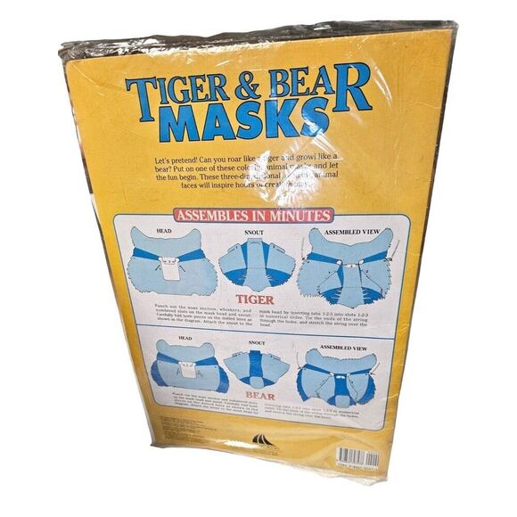 3D Mask Press Out Tiger and Bear Vintage 1990s - Picture 2 of 5